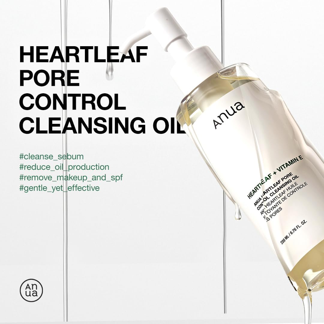 ANUA Heartleaf + Vitamin E Pore Control Cleansing Oil Korean Facial Cleanser, 6.76 fl oz(200ml)