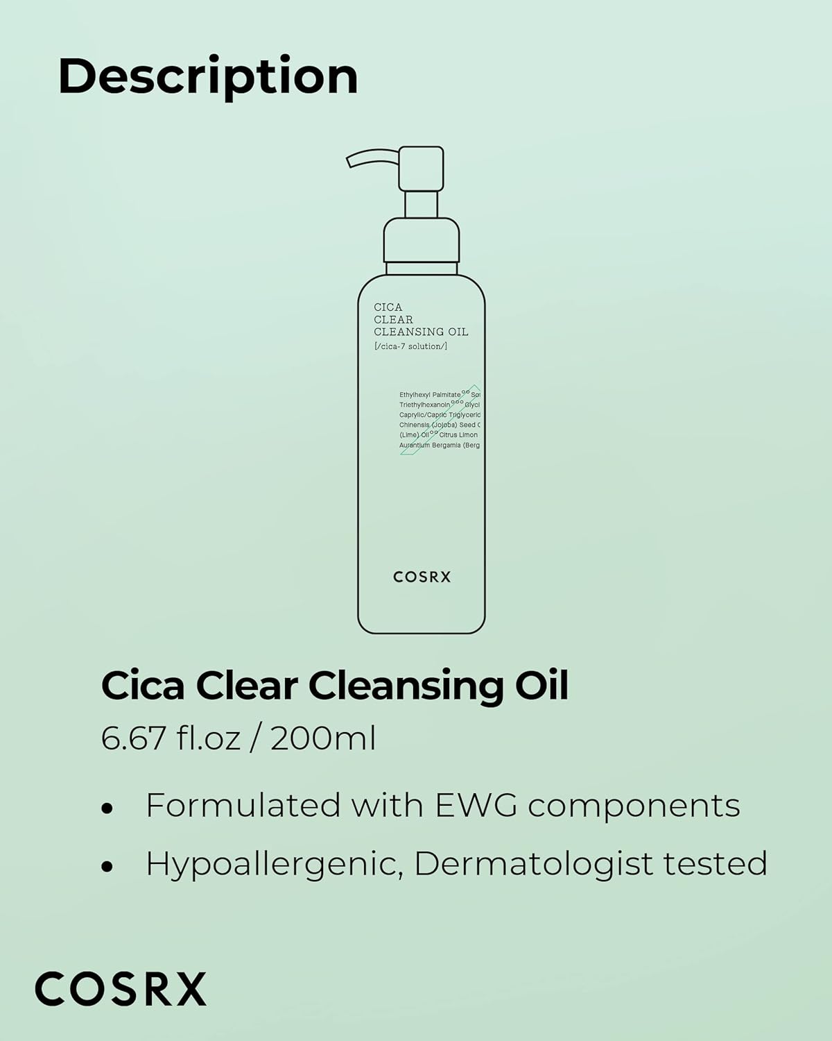 COSRX Pure Fit Cica Cleansing Oil, 6.76 fl. oz / 200ml