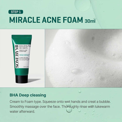 SOME BY MI AHA BHA PHA 30Days Miracle AC SOS Kit | Includes Toner 1.01Oz + Serum 0.33Oz + Cream 0.7Oz + Foam 1.01Oz