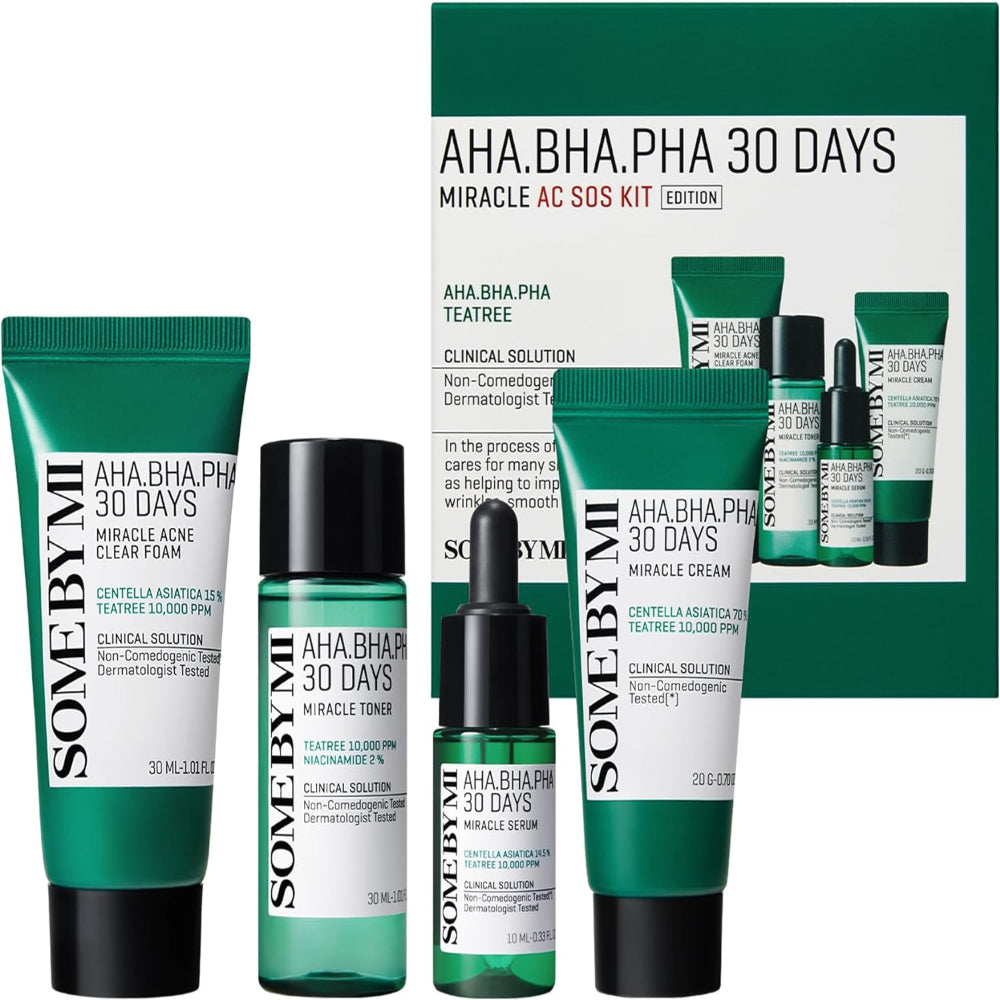 SOME BY MI AHA BHA PHA 30Days Miracle AC SOS Kit | Includes Toner 1.01Oz + Serum 0.33Oz + Cream 0.7Oz + Foam 1.01Oz